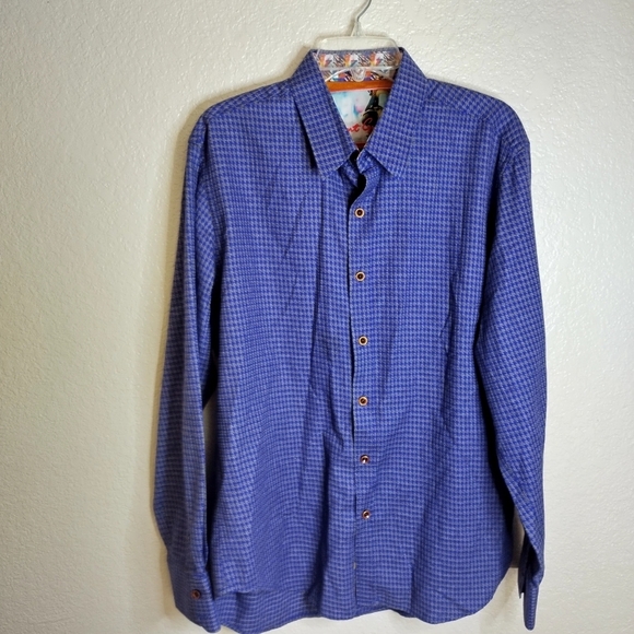 Robert Graham Houndstooth Button Down Shirt Flip Cuff Sz L - Picture 1 of 10